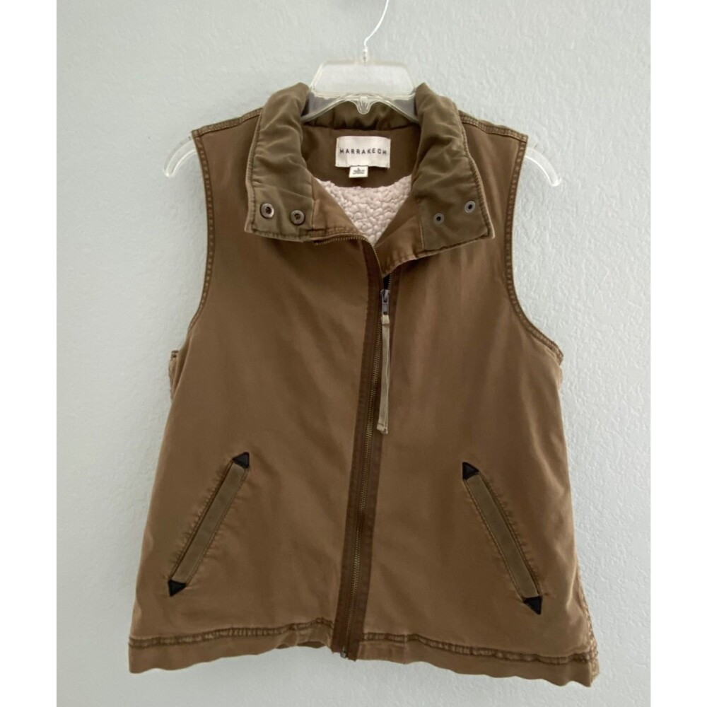 Anthropologie Marrakech Sherpa-Lined Olive Green Vest Women's Size L